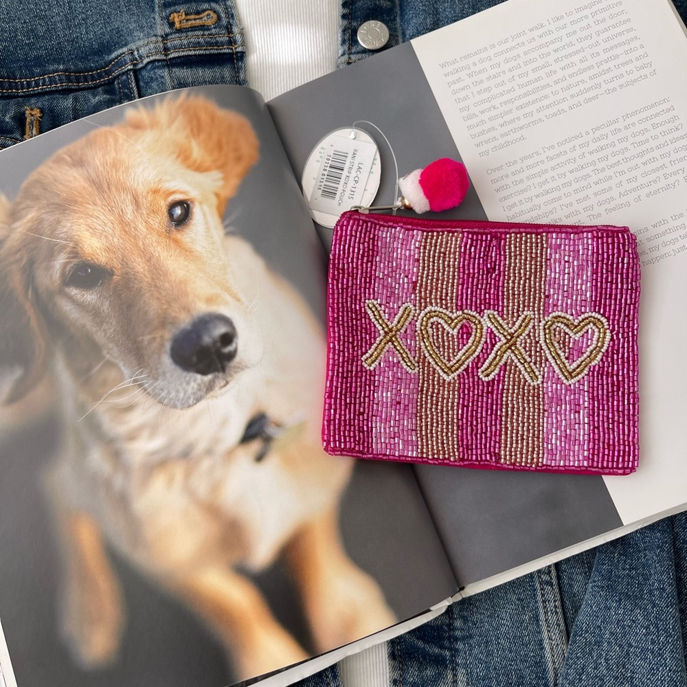LOVE Coin Pouch Seed Bead Coin Pouch Beaded Coin Bag Pink Beaded card holder